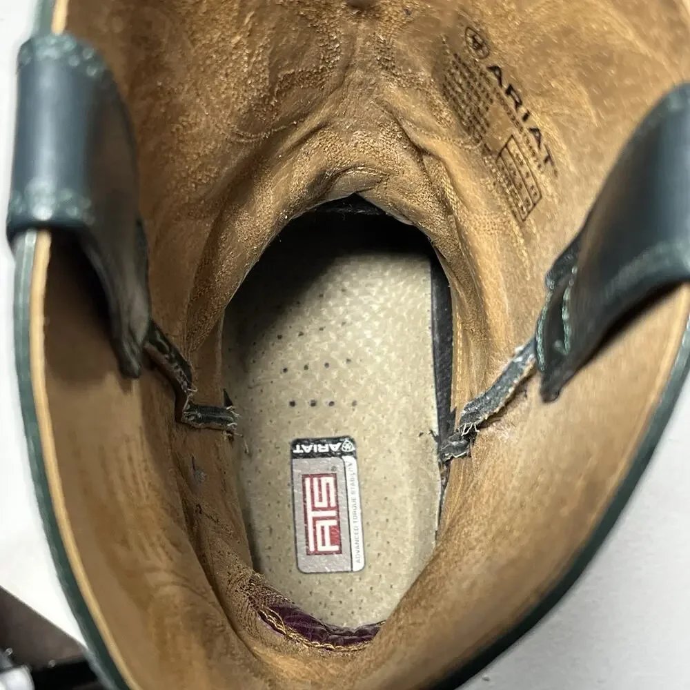 Ariat Western Cowboy Boots Brown Blue Leather Square Toe Men’s 9.5 EE